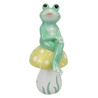 Sunny Club Frog On Mushroom Outdoor Garden Statue, 10"