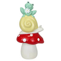 Sunny Club Frog & Snail On Mushroom Outdoor Garden Statue, 10"