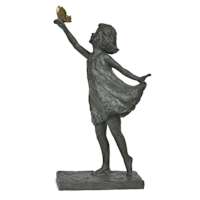 Girl With Butterfly Outdoor Garden Statue, 19"