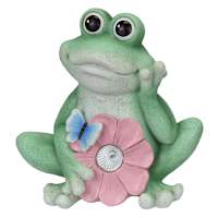 Sunny Club Solar Frog with Pink Daisy, 10"