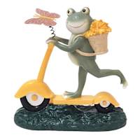 Honeybloom Frog On Scooter Outdoor Garden Statue, 8"