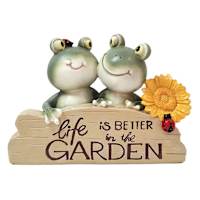 Honeybloom Life Is Better In The Garden Frog Outdoor Garden Decor, 9"