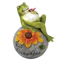 Frog On Stone Ball Outdoor Garden Statue, 8"
