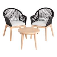 Crosby St. Hardin 3-Piece Black Rope with Acacia Wood Patio Chat Set