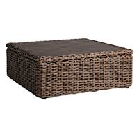 Highland Chunky Brown Wicker with Bronze Metal Top Storage Patio Coffee Table