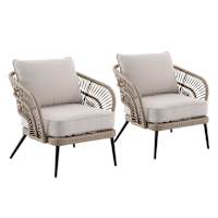 Paloma Patio Armchairs Taupe Wicker with Sand Cushions 2-Piece Set