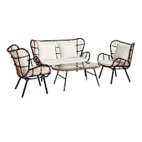 Found & Fable Mila 4-Piece Seating Set Black & Tan with Natural Canvas Cushions