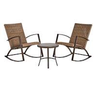 Winslow 3-Piece Padded Wicker Rocking Patio Chat Set, Brown