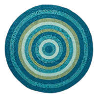 (E133) Blue & Green Braided Round Rug, 6'