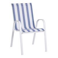 Stackable Sling Patio Chair, Blue & White Cabana