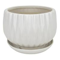 Indoor White Geometric Planter with Saucer, 7"
