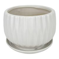 Indoor White Geometric Planter with Saucer, 6"