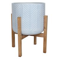 Bay Blue Metal & Wood Planter Stand, Medium
