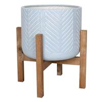 Bay Blue Metal & Wood Planter Stand, Small