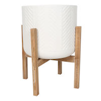 Bay White Metal & Wood Planter Stand, Medium