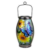 Glass Outdoor Solar Lantern with Butterfly, 10"