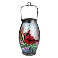 Glass Outdoor Solar Lantern with Cardinal, 10"