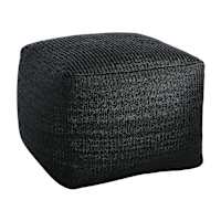 Crosby St. Black Hermosa Outdoor Pouf, 20"