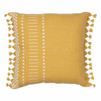 Honeybloom Ochre Stripe Tassel Outdoor Throw Pillow, 18"