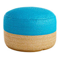 Turquoise & Tan Color Block Hermosa Outdoor Pouf, 23"