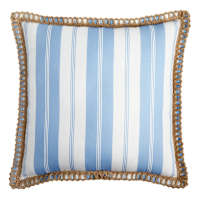 Providence Blue Stripe with Jute Trim Outdoor Throw Pillow, 18"