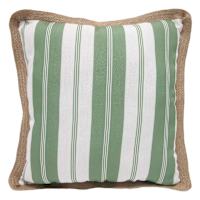 Providence Green Stripe with Jute Trim Outdoor Throw Pillow, 18"