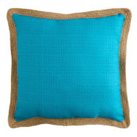 2-Pack Turquoise Jute Trim Outdoor Throw Pillow, 18"
