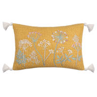 Honeybloom Yellow & White Stitch Woven with Tassels Outdoor Lumbar Throw Pillow, 24x14
