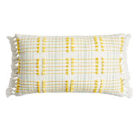 Honeybloom Yellow & White Stitch Woven Lumbar Outdoor Throw Pillow, 14x20