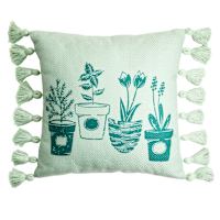 Honeybloom Potted Plants Woven with Tassels Outdoor Throw Pillow, 18"