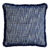 Honeybloom Dark Blue Solid Woven with Fringe Outdoor Throw Pillow, 18"