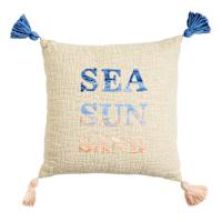 Honeybloom Sea Sun Sand Woven Outdoor Throw Pillow, 18"