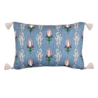 Providence Highlight Embroidery On Printed Pillow with Conrner Tassels, 20x14
