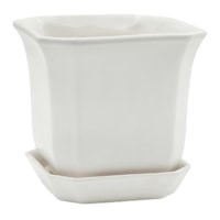 Indoor Square Ceramic Pot with Saucer, 5"