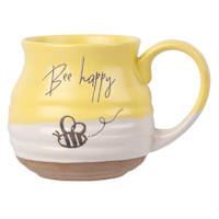 Yellow & White Bee Happy Mug, 18oz