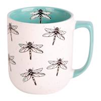 Dragonfly Icon Speckled Mug with Blue Handle, 16oz