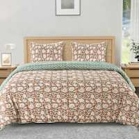 Honeybloom 3-Piece Floral Print Cotton Percale Comforter Set, Full/Queen