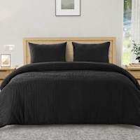 Crosby St. 3-Piece Black Waffle Cotton Duvet Set, King