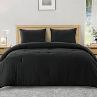 Crosby St. 3-Piece Black Waffle Cotton Comforter Set, Full/Queen