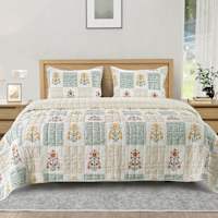 Honeybloom 3-Piece Floral Block Print Gauze Quilt Set, King