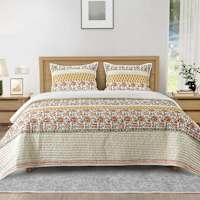 Honeybloom 3-Piece Floral Stripe Printed Cotton Percale Quilt Set, Full/Queen
