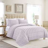 Providence 3-Piece Purple Embroidered Washed Microfiber Quilt Set, Full/Queen