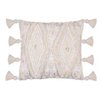 Found & Fable White Tufted Embroidered Throw Pillow with Tassels, 14x20