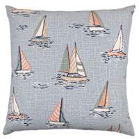 Honeybloom Blue Sailboat Embroidered Throw Pillow, 18"