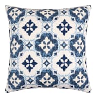 Honeybloom Blue Coastal Tile Embroidered Throw Pillow, 18"