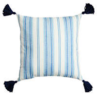 Honeybloom White & Blue Stripe with Tassels Outdoor Throw Pillow, 18"