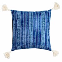 Honeybloom Dark Blue Stripe with Tassels Outdoor Throw Pillow, 18"