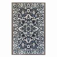 Arrington Taupe & Blue Traditional Border Washable Accent Rug, 26x45