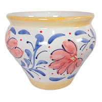 Hand Painted Spanish Yellow Rim Floral Outdoor Planter, Large