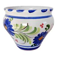 Hand Painted Spanish Blue Floral Outdoor Planter, Medium